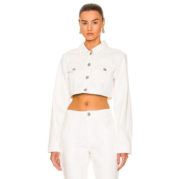 STAUD Jackets & Blazers - Staud White Cropped Denim Truckee Jacket Size Medium